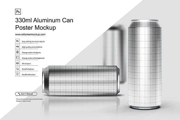Aluminum Can Poster Mockup 330ml in Product Mockups - product preview 1