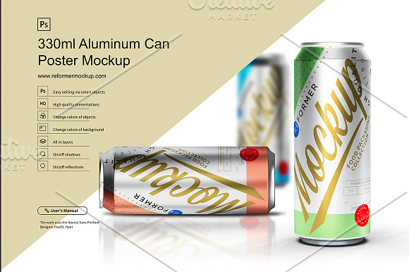 Aluminum Can Poster Mockup 330ml in Product Mockups - product preview 3