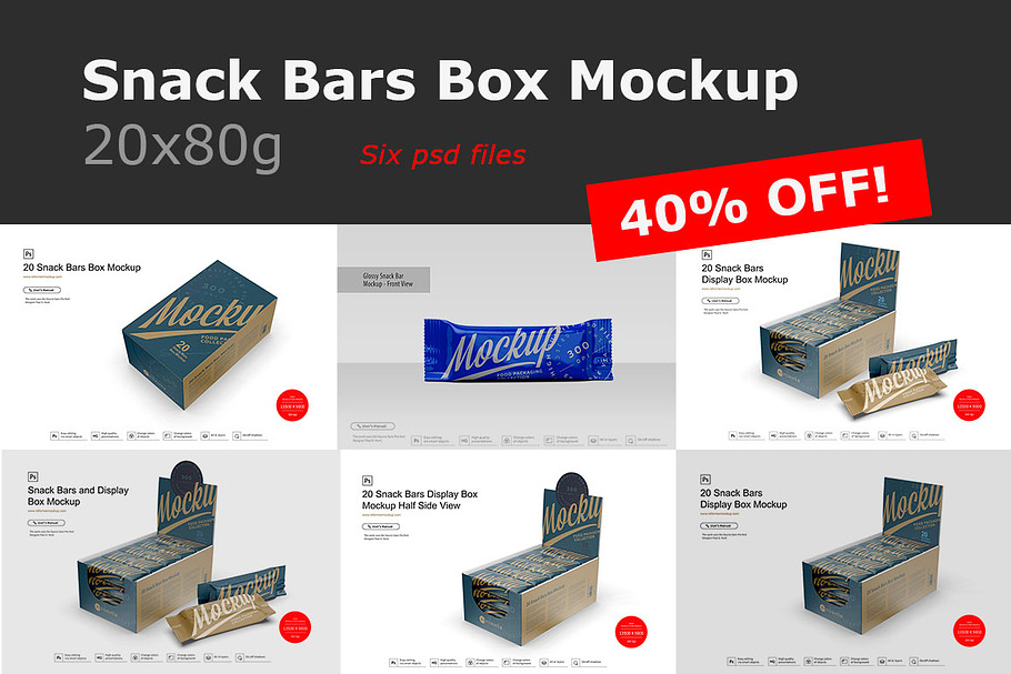 Snack Bars Box Mockup 20x80g