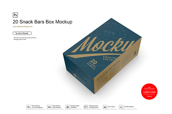 Snack Bars Box Mockup 20x80g in Product Mockups - product preview 2