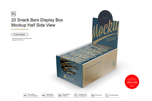 Snack Bars Box Mockup 20x80g in Product Mockups - product preview 6