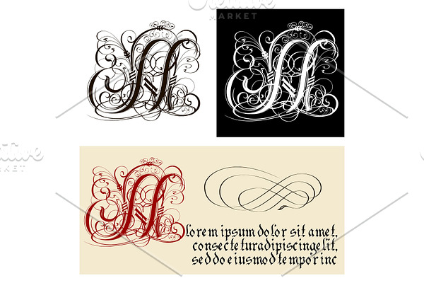 Decorative Gothic Letter N. Uncial