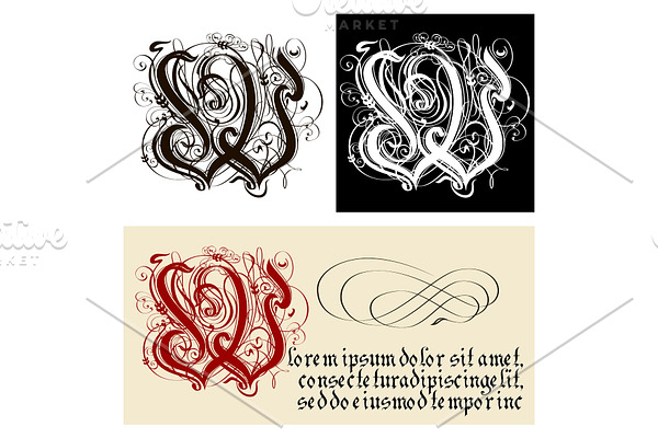 Decorative Gothic Letter W. Uncial
