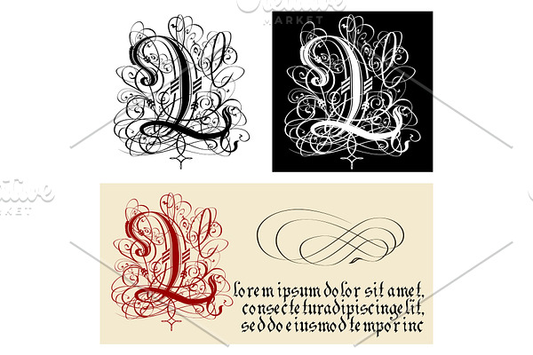 Decorative Gothic Letter L. Uncial