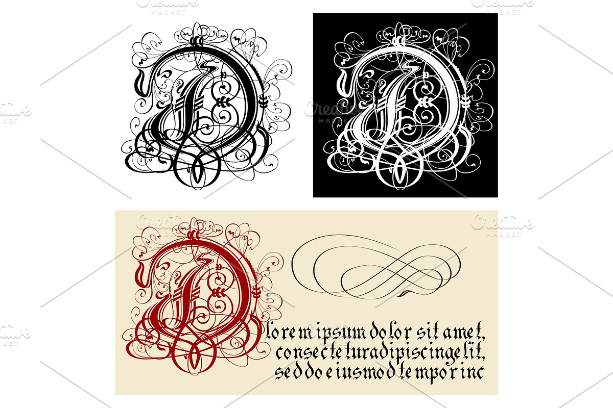 Decorative Gothic Letter D. Uncial in Illustrations - product preview 8