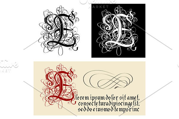Decorative Gothic Letter E. Uncial