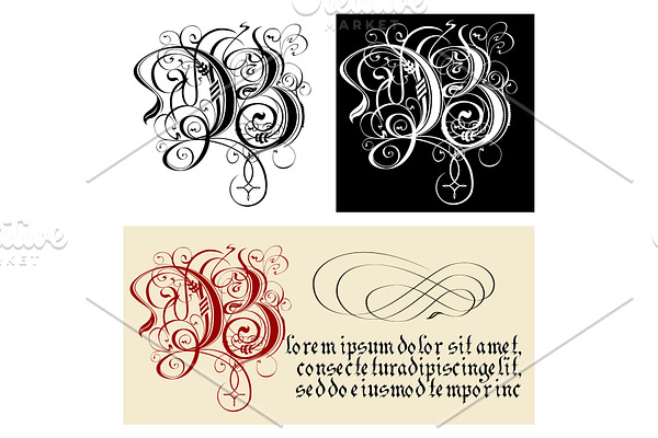 Decorative Gothic Letter B. Uncial