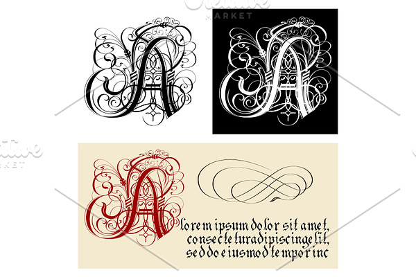 Decorative Gothic Letter A. Uncial
