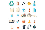 Waste sorting and recycling icons