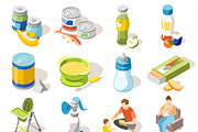 Baby food accessories icons
