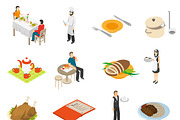 Restaurant isometric icons set