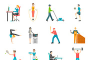 Physical activity people icons set