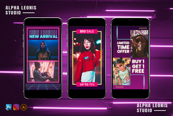Neon Animated Stories Post in Instagram Templates - product preview 1