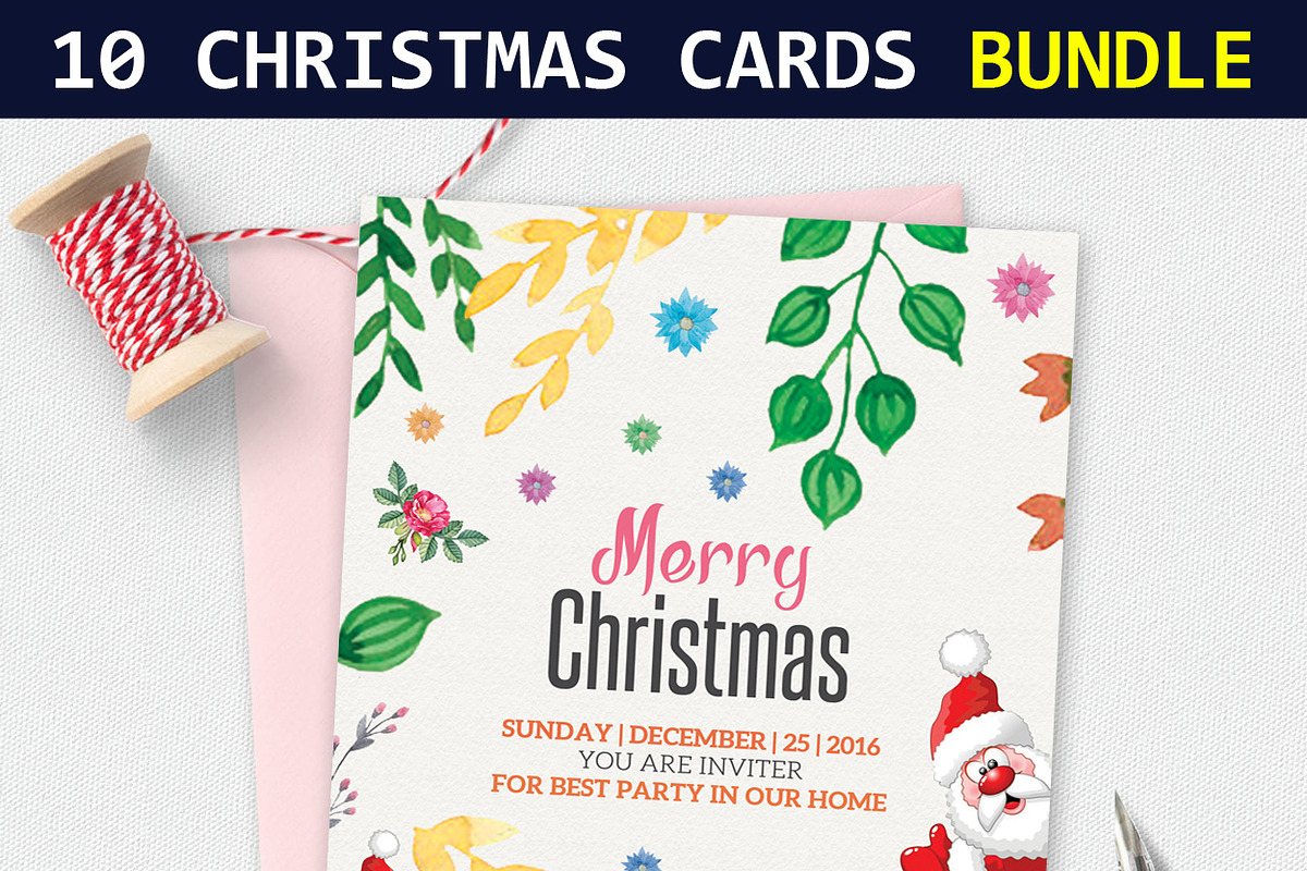 10 Merry Christmas Party Invitations in Card Templates - product preview 8