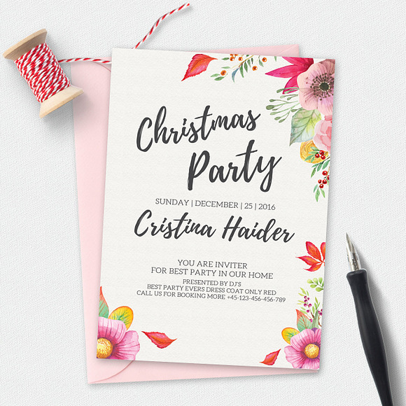 10 Merry Christmas Party Invitations in Card Templates - product preview 3