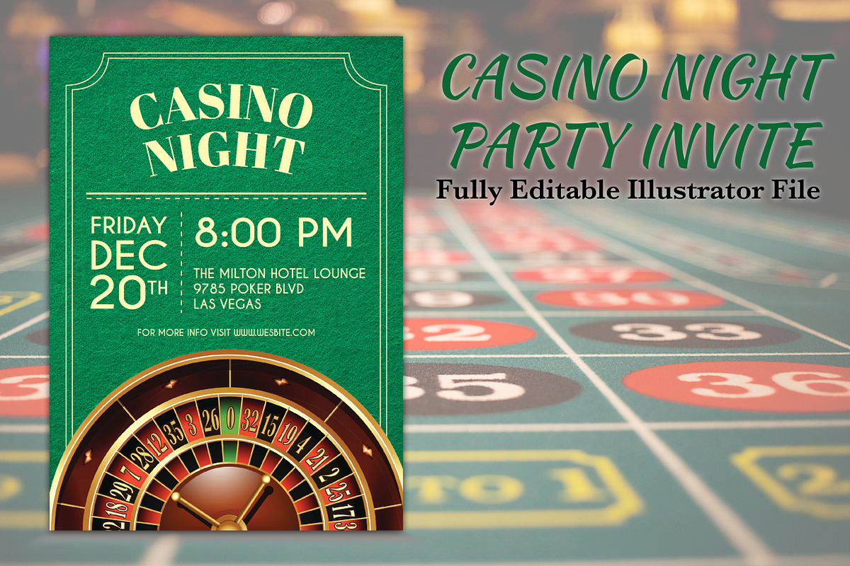 Green Casino Night Party Invite in Card Templates - product preview 8