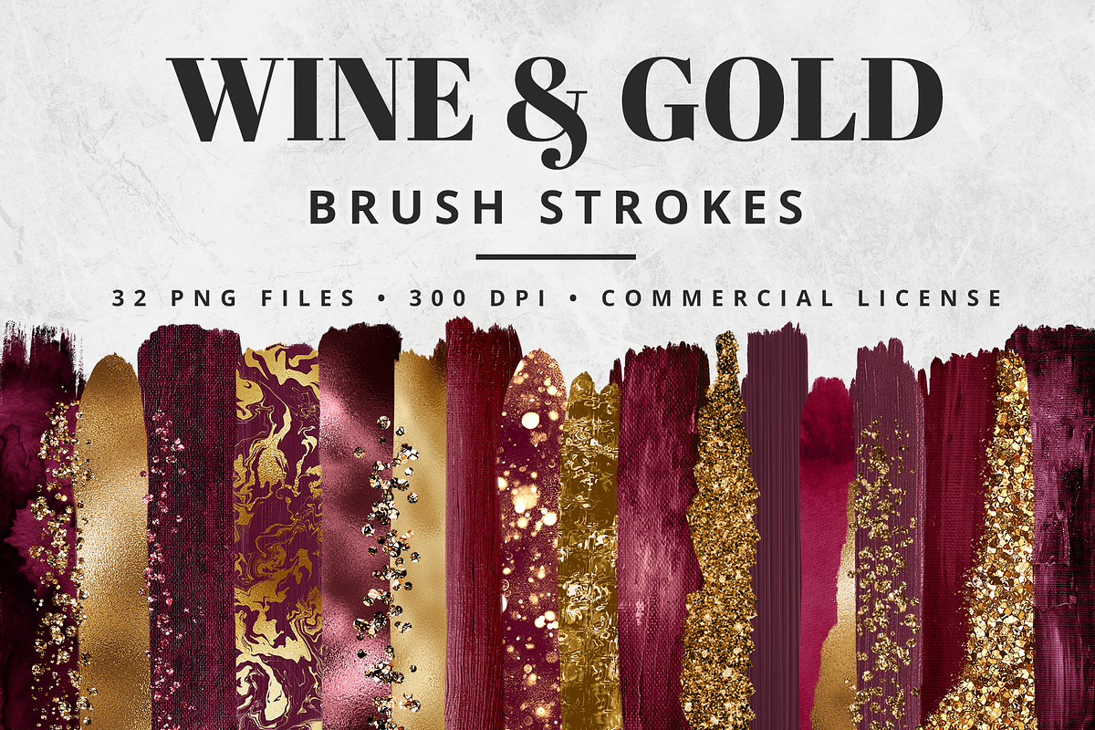 Wine & Gold Brush Stroke Set in Objects - product preview 8