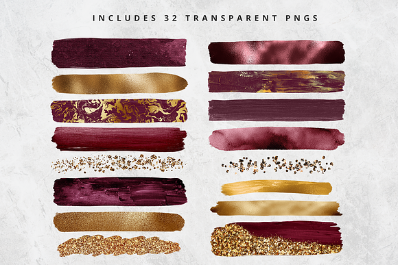Wine & Gold Brush Stroke Set in Objects - product preview 1