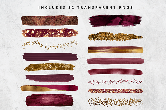 Wine & Gold Brush Stroke Set in Objects - product preview 2