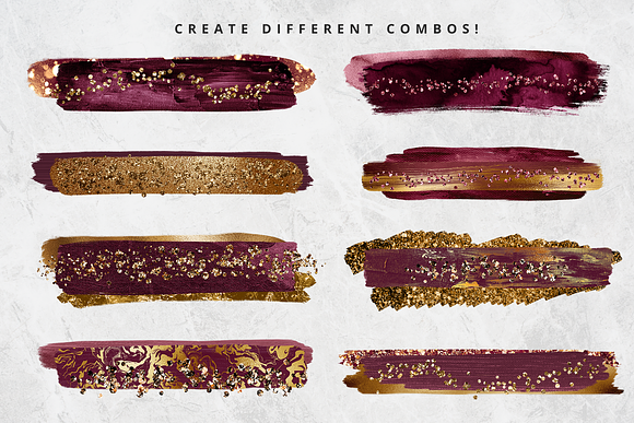 Wine & Gold Brush Stroke Set in Objects - product preview 3