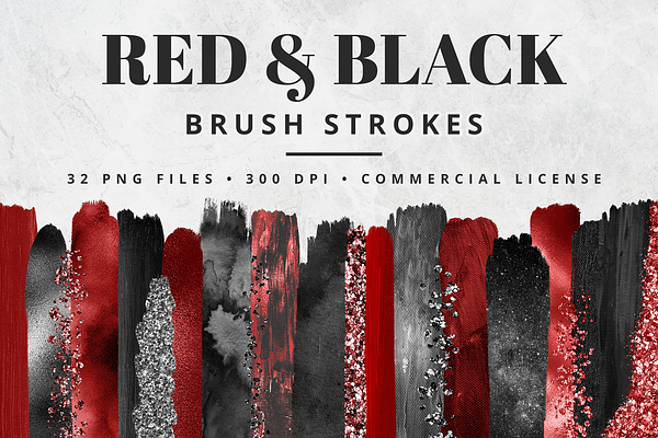 Red & Black Brush Stroke Set