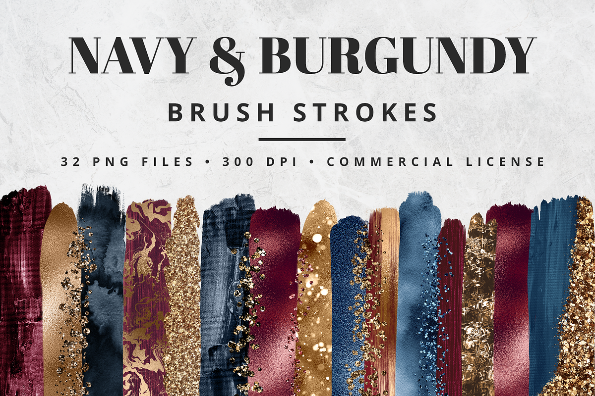 Navy & Burgundy Brush Stroke Set in Objects - product preview 8