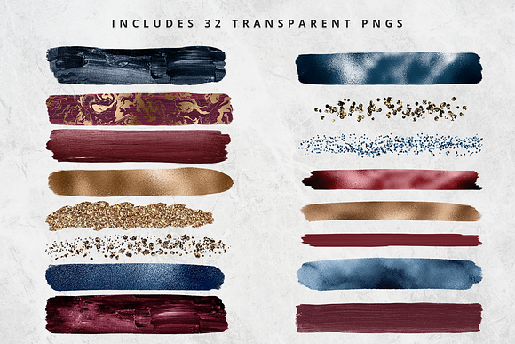 Navy & Burgundy Brush Stroke Set in Objects - product preview 1