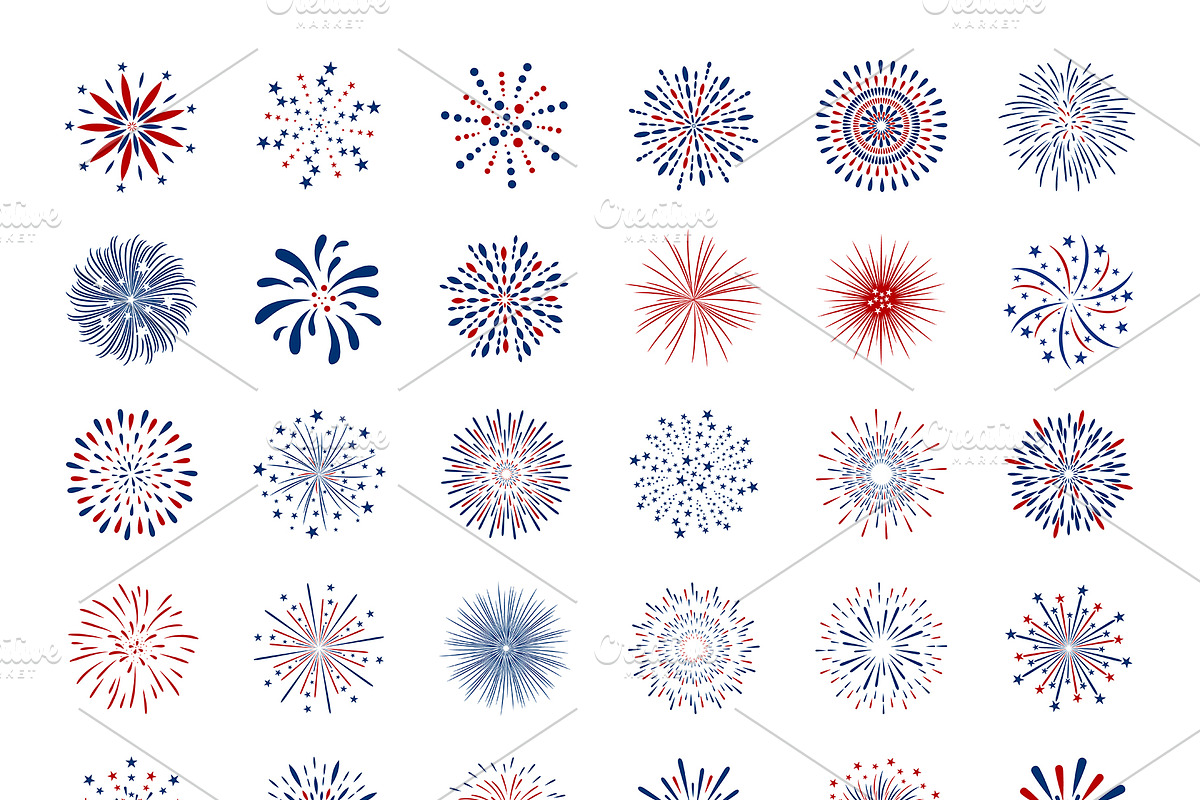 Set of fireworks on white background in Illustrations - product preview 8