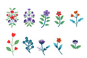 Decorative blue and red flowers set
