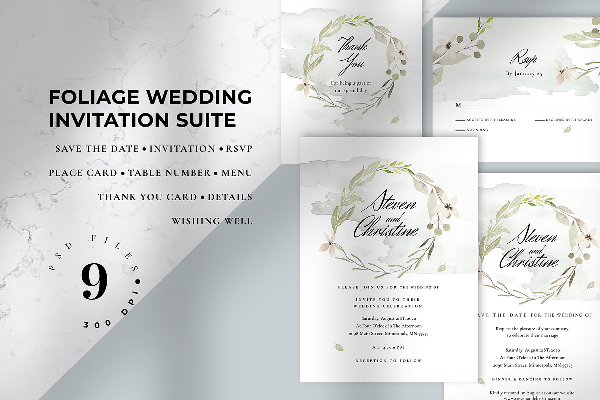 Foliage Wedding Invitation Suite in Wedding Templates - product preview 8