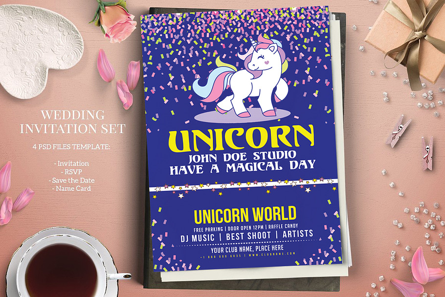 Unicorn Party Flyer in Flyer Templates - product preview 8