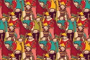 Crowd of monkey seamless pattern