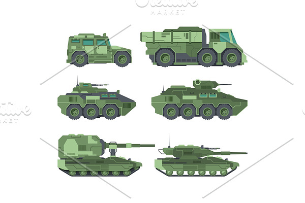 Military cars types flat vector