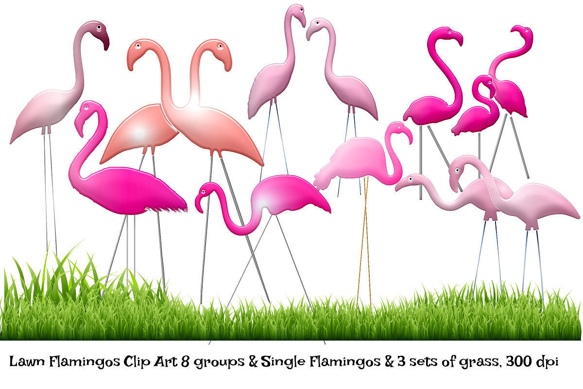 Pink Lawn Flamingos & Grass Clip Art in Illustrations - product preview 8