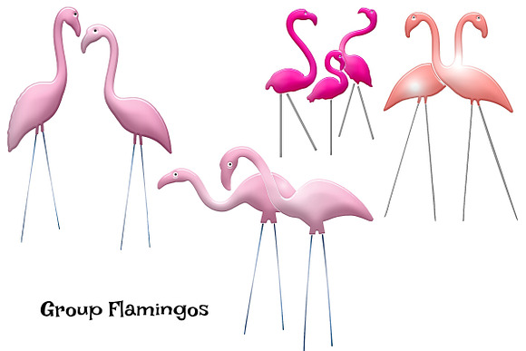 Pink Lawn Flamingos & Grass Clip Art in Illustrations - product preview 2