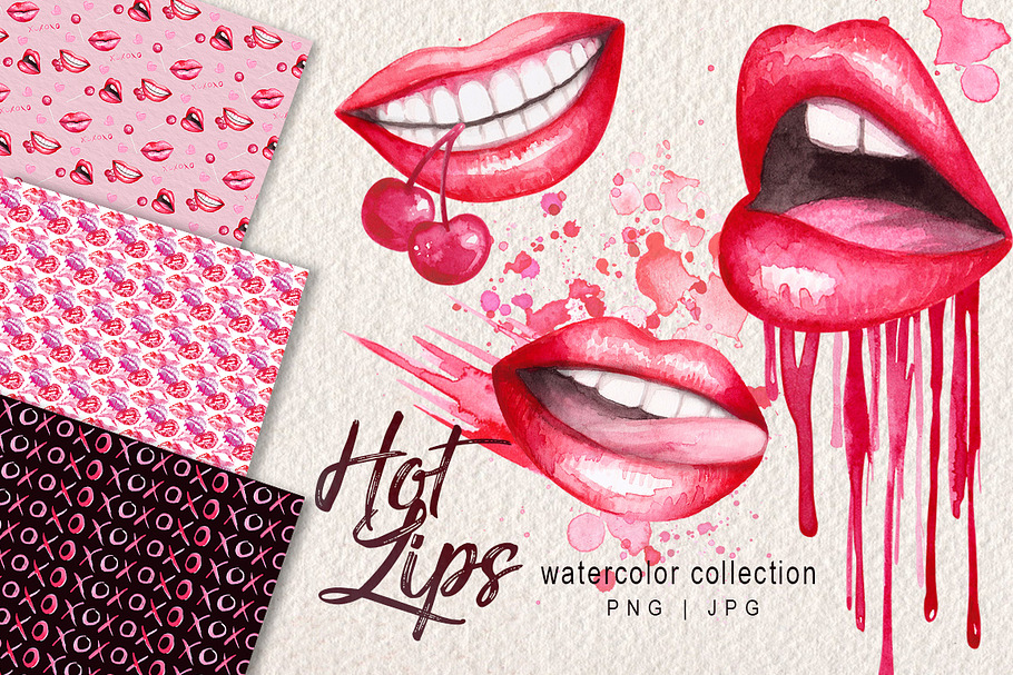 Watercolor Lips Collection in Illustrations - product preview 8