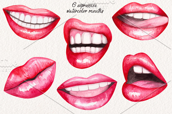 Watercolor Lips Collection in Illustrations - product preview 1