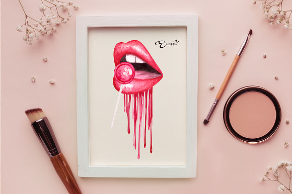 Watercolor Lips Collection in Illustrations - product preview 5