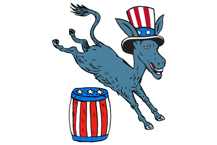 Democrat Donkey Mascot Jumping Over