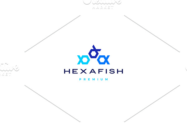 hexagon fish hexafish logo vector