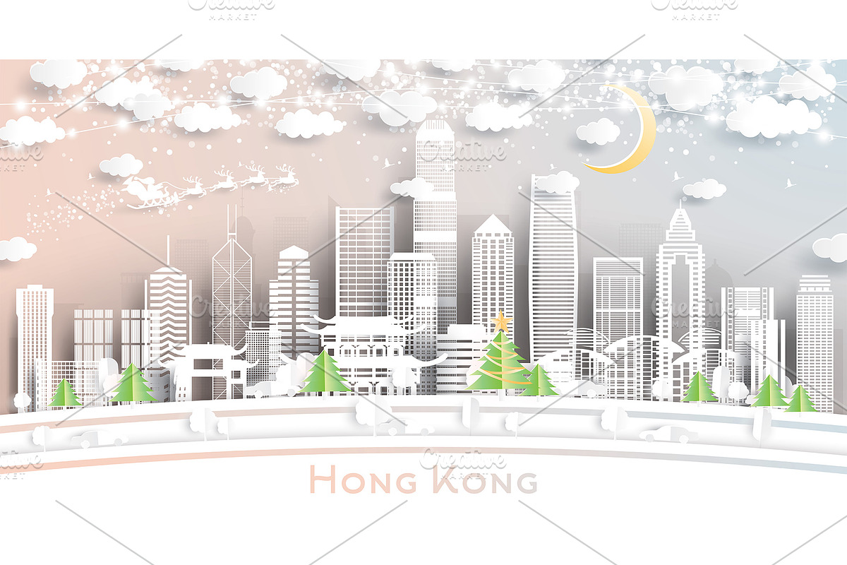 Hong Kong China City Skyline in Illustrations - product preview 8