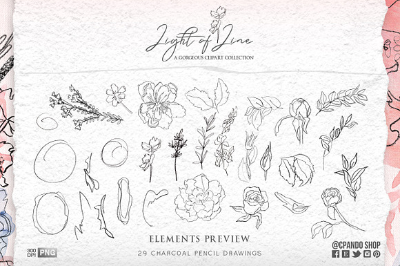 Light of line hand painted clipart in Illustrations - product preview 1