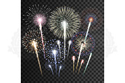 Set of isolated fireworks vector