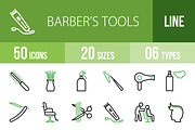 50 Barber’s Tools Green&Black Icons