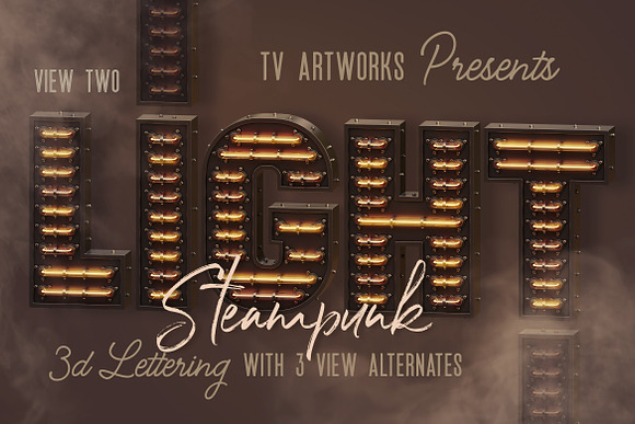 Steampunk Neon 3D Lettering in Graphics - product preview 1