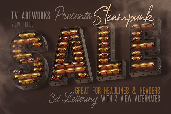 Steampunk Neon 3D Lettering in Graphics - product preview 2
