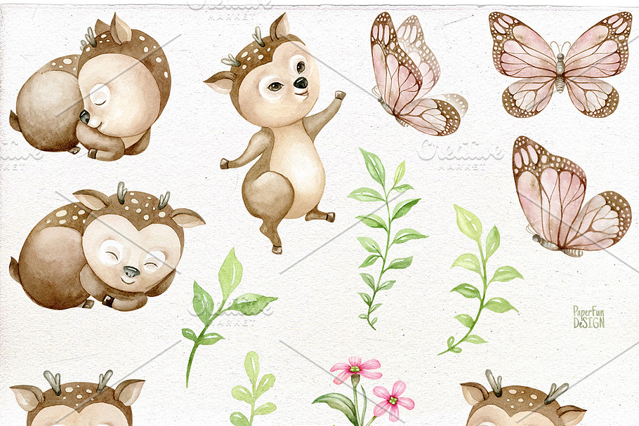 Watercolor baby deer clipart. in Illustrations - product preview 8