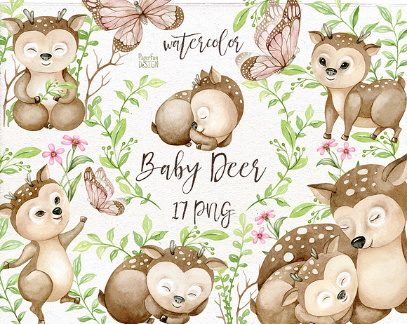 Watercolor baby deer clipart. in Illustrations - product preview 1