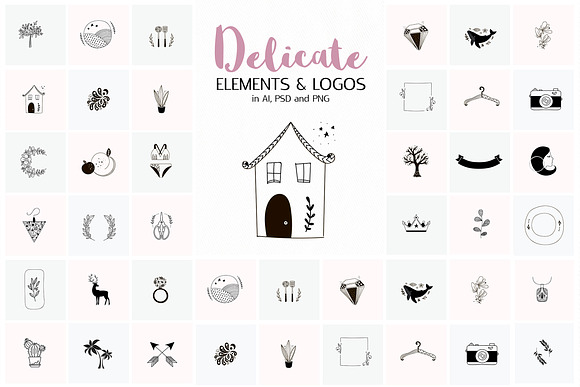 Delicate Logo Pack. Elements + Logos in Logo Templates - product preview 1
