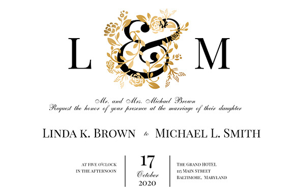 Elegant Gold Wedding Invite in Wedding Templates - product preview 1